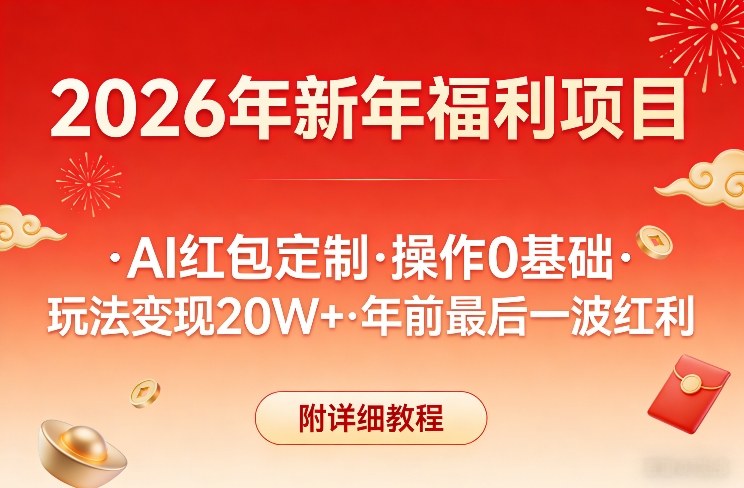 新年福利项目，AI红包定制，操作0基础，玩法变现20W+年前最后一波红利，附详细教程-heijinzy