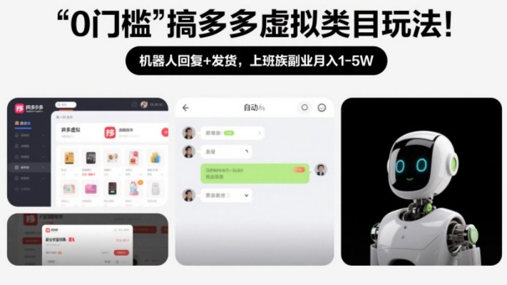 0门槛搞多多虚拟类目玩法！机器人回复+发货，上班族副业月入1-5W【揭秘】-heijinzy