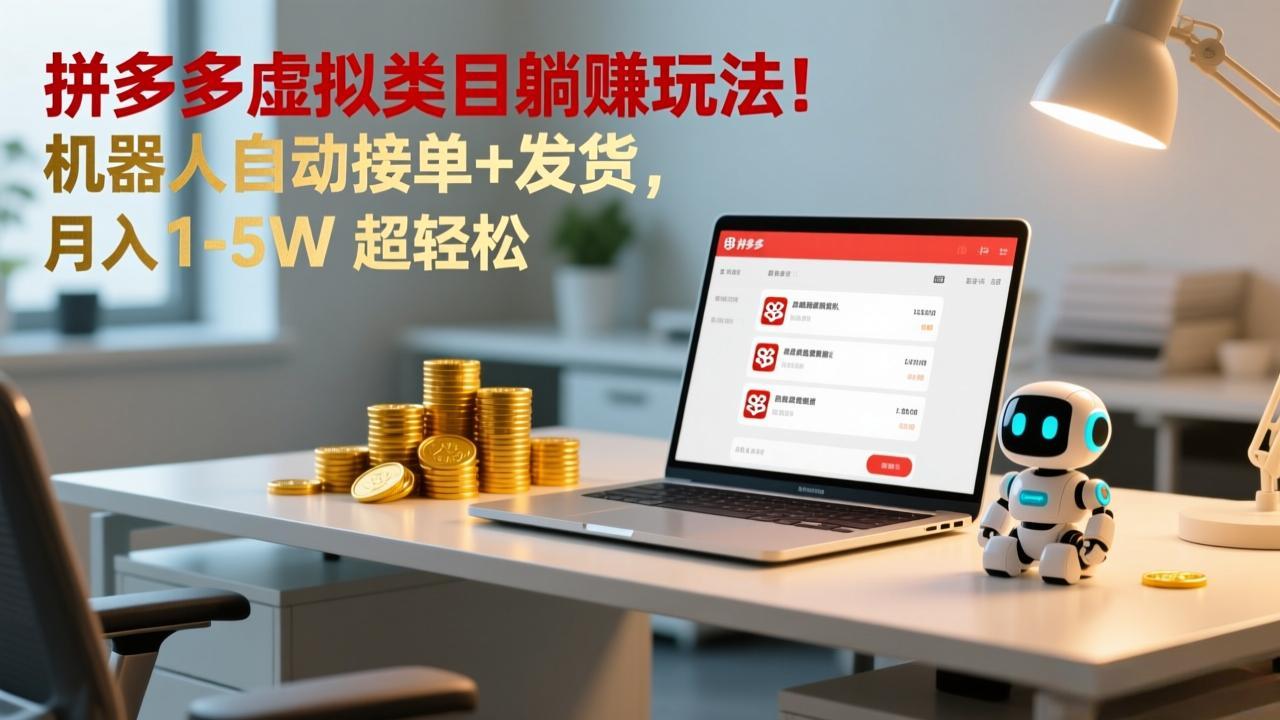 多多虚拟类目躺赚玩法！机器人自动接单+发货，月入 1-5W 超轻松-heijinzy