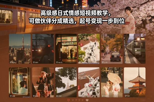 高级感日式情感短视频教学，可做伙伴分成精选，起号变现一步到位-heijinzy