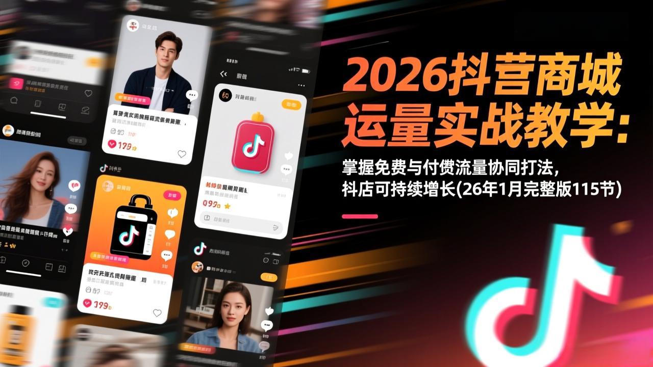 2026抖音商城运营实战教学：掌握免费与付费流量协同打法，抖店可持续增长(26年1月完整版115节-heijinzy