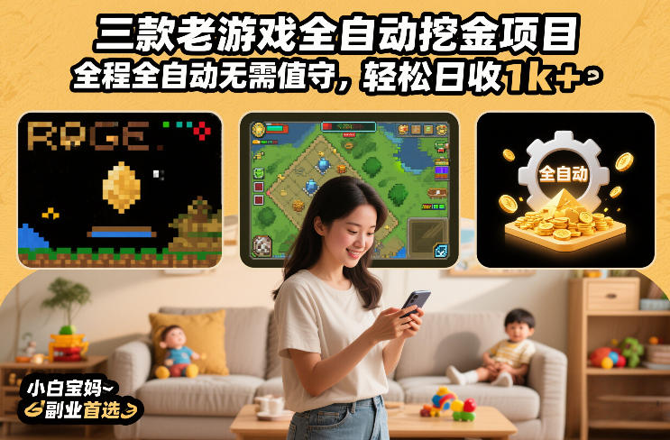 三款老游戏全自动挖金项目，全程全自动无需值守，轻松日收1k+，小白宝妈副业首选【揭秘】-heijinzy