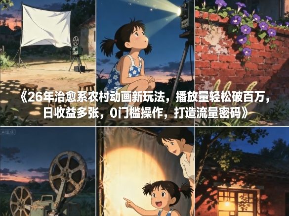 26年治愈系农村动画新玩法，播放量轻松破百万，日收益多张，0门槛操作，打造流量密码-heijinzy