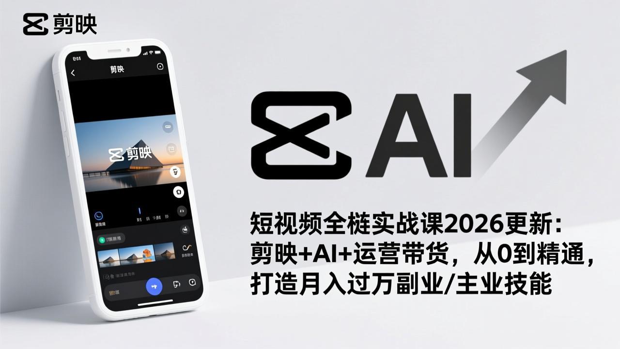 短视频全栈实战课2026更新：剪映+AI+运营带货，从0到精通，打造月入过万副业/主业技能-heijinzy