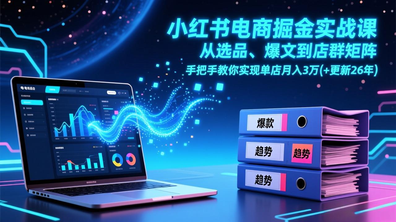 小红书电商掘金实战课，从选品、爆文到店群矩阵，手把手教你实现单店月入3万+(更新26年-heijinzy