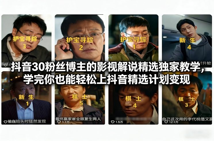 抖音30粉丝博主的影视解说精选独家教学，学完你也能轻松上抖音精选计划变现-heijinzy