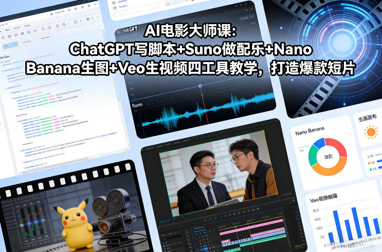 AI电影大师课：ChatGPT写脚本+Suno做配乐+Nano Banana生图+Veo生视频，打造爆款短片-heijinzy