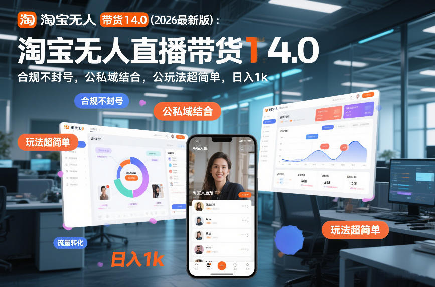 淘宝无人直播带货14.0(2026最新版)：合规不封号，公私域结合，玩法超简单，日入1k+【揭秘】-heijinzy