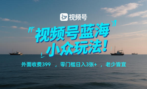 视频号蓝海小众玩法！外面收费399，零门槛日入3张+，老少皆宜-heijinzy