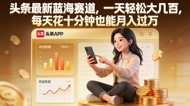 头条最新蓝海赛道，一天轻松大几张，每天花十分钟也能月入过1W【揭秘】-heijinzy