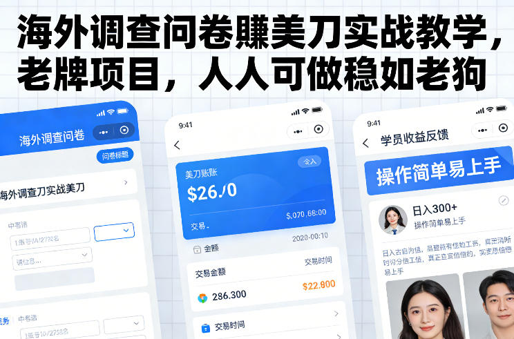 海外调查问卷賺美刀实战教学，老牌项目，人人可做稳如老狗-heijinzy