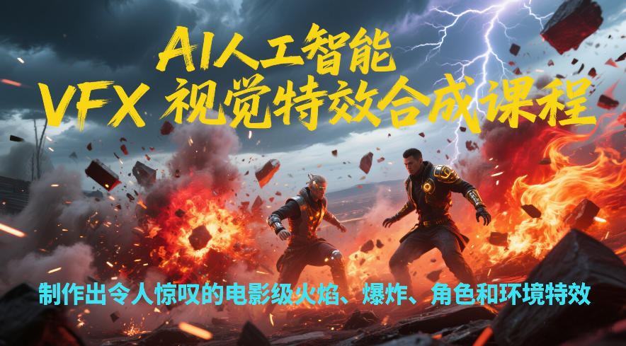 AI人工智能VFX视觉特效合成课程，制作出令人惊叹的电影级火焰、爆炸、角色和环境特效-heijinzy