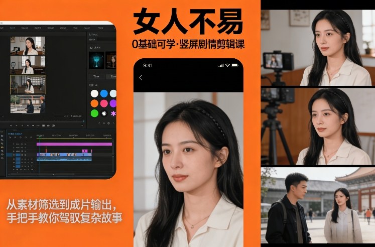 0基础可学！《女人不易》竖屏剧情剪辑课，从素材筛选到成片输出，手把手教你驾驭复杂故事-heijinzy