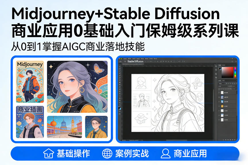 AIGC商业应用Midjourney+Stable Diffusion教程，0基础入门保姆级系列课-heijinzy