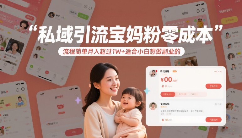 私域引流宝妈粉零成本流程简单月入超过1W+适合小白想做副业的-heijinzy
