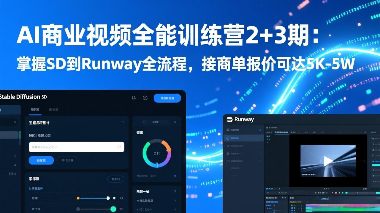 AI商业视频全能训练营2+3期：掌握SD到Runway全流程，接商单报价可达5K-5W-heijinzy
