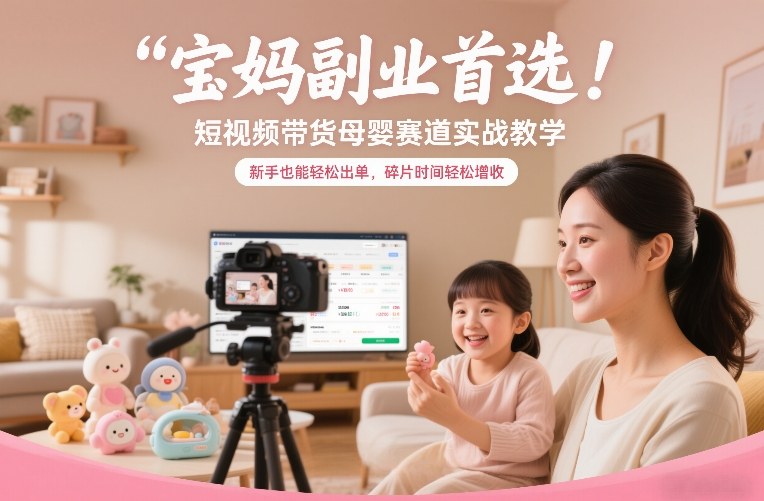 宝妈副业首选！短视频带货母婴赛道实战教学，新手也能轻松出单，碎片时间轻松增收-heijinzy