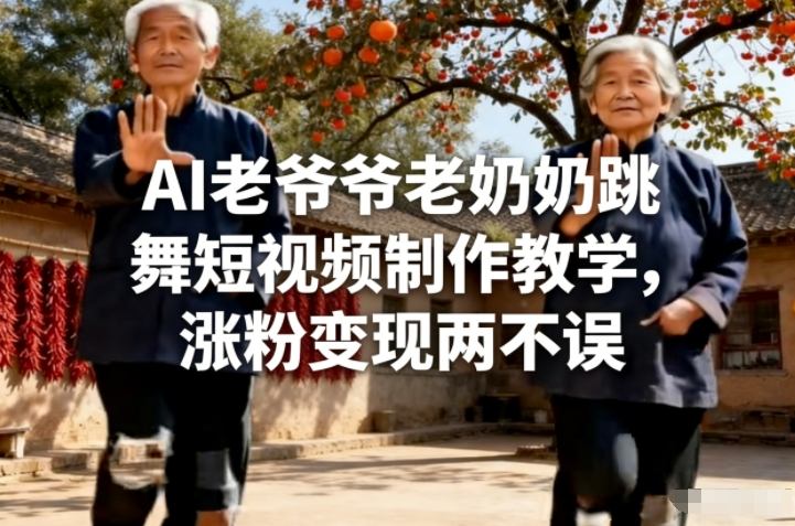 AI老爷爷老奶奶跳舞短视频制作教学，涨粉变现两不误-heijinzy