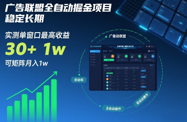 广告联盟全自动掘金项目，稳定长期，实测单窗口最高收益30+，可矩阵月入1w+【揭秘】-heijinzy