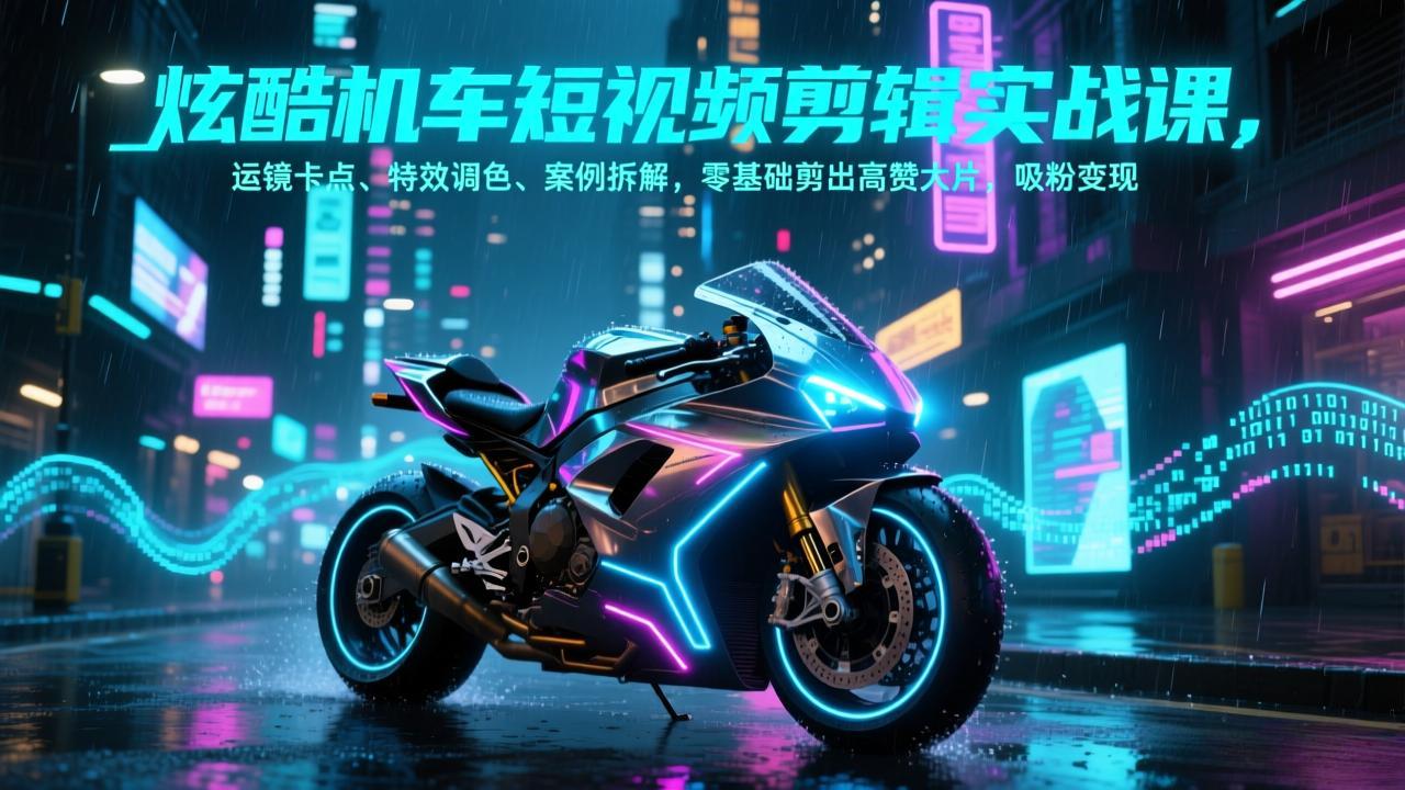 炫酷机车短视频剪辑实战课，运镜卡点、特效调色、案例拆解，零基础剪出高赞大片，吸粉变现-heijinzy