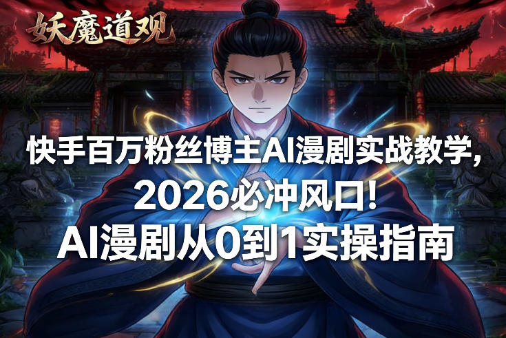 快手百万粉丝博主AI漫剧实战教学，2026必冲风口！AI漫剧从0到1实操指南-heijinzy