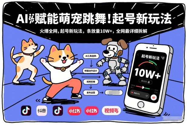 AI赋能萌宠跳舞，火爆全网，起号新玩法，条条播放量10W+，全网最详细拆解-heijinzy