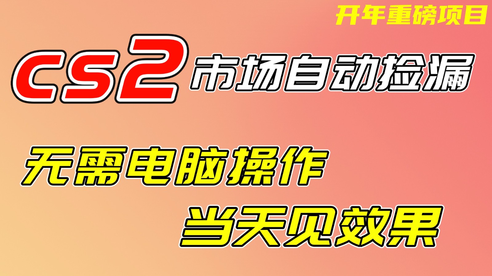 CS2市场挂机项，无需电脑操作，无需进入游戏，当天见效果，支持任何形式验证-heijinzy
