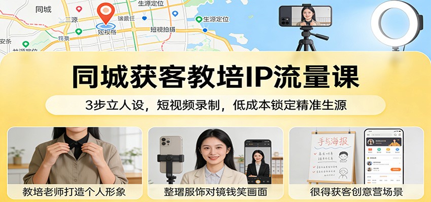 同城获客教培IP流量课：3步立人设，短视频录制，低成本锁定精准生源-heijinzy