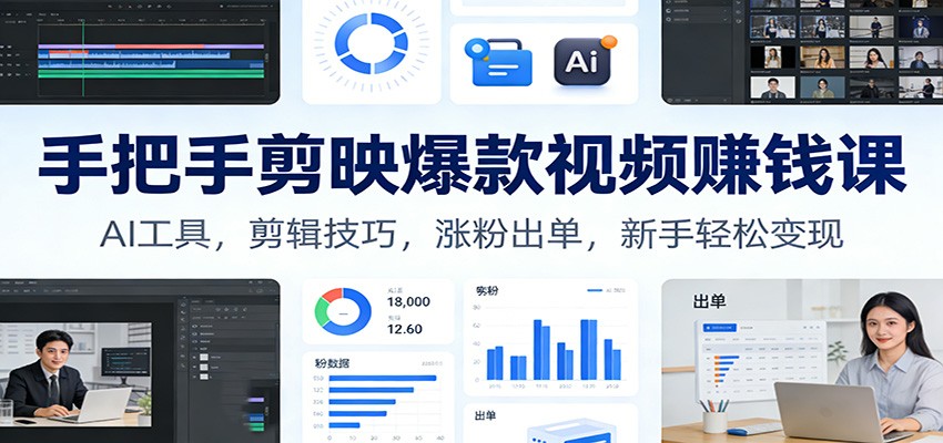 手把手剪映爆款视频赚钱课：AI工具，剪辑技巧，涨粉出单，新手轻松变现-heijinzy