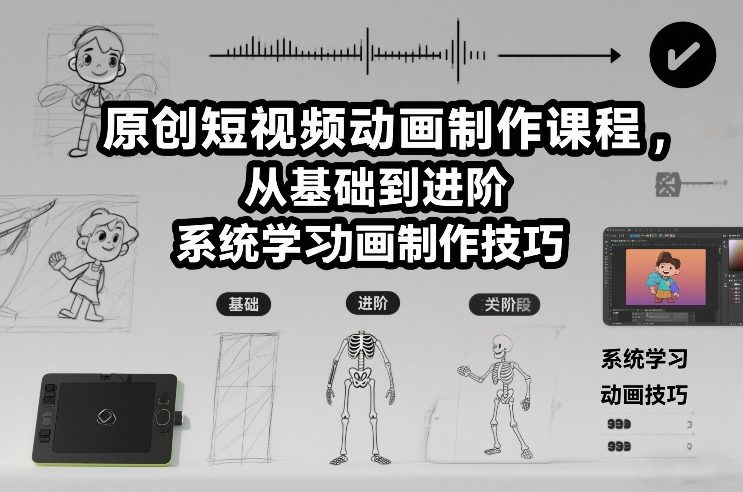 原创短视频动画制作课程，从基础到进阶，系统学习动画制作技巧-heijinzy
