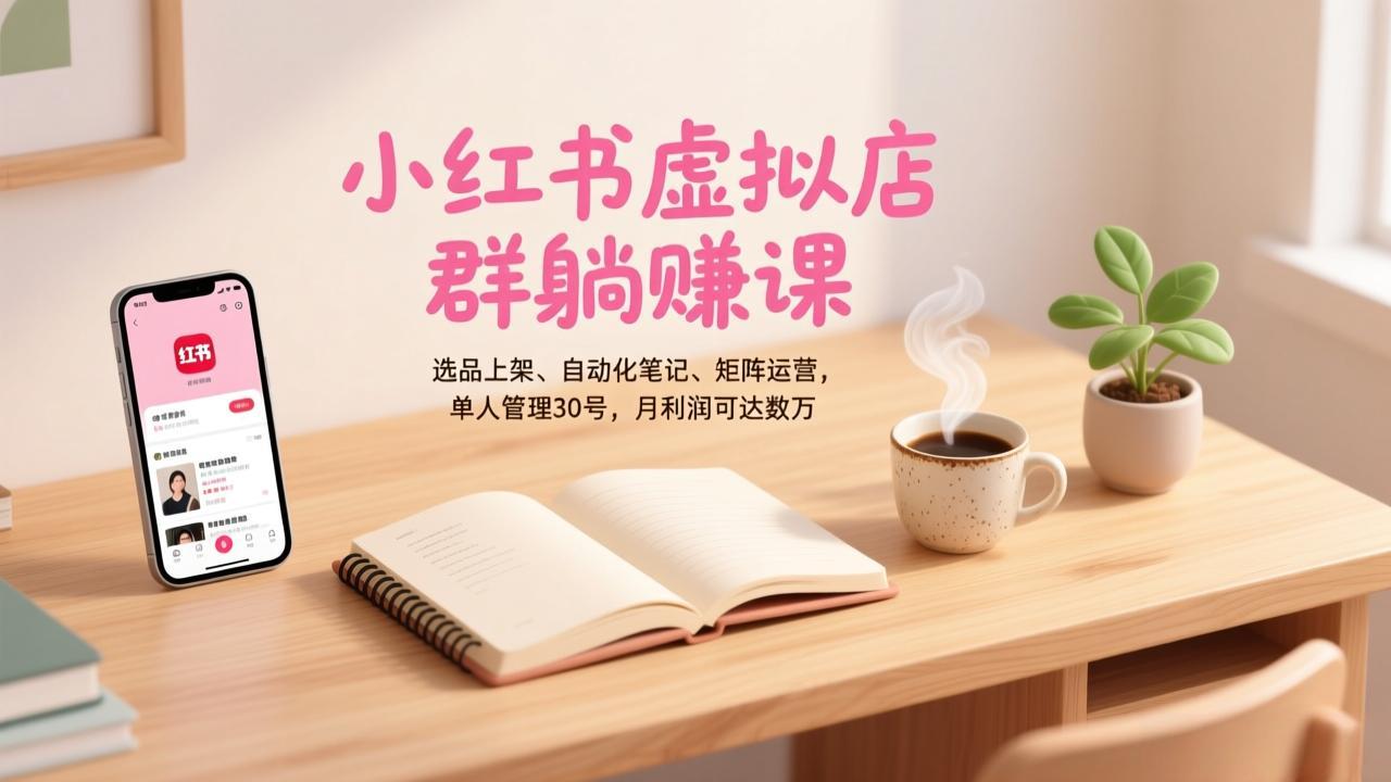 小红书虚拟店群躺赚课，选品上架、自动化笔记、矩阵运营，单人管理30号，月利润可达数万-heijinzy