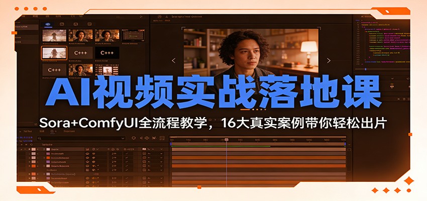 AI视频实战落地课：Sora+ComfyUI全流程教学，16大真实案例带你轻松出片-heijinzy