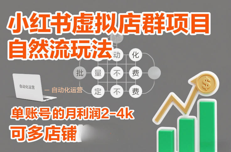 小红书虚拟店群项目，自然流玩法，批量自动化，稳定不费号，单账号的月利润2-4k，可多店矩阵-heijinzy