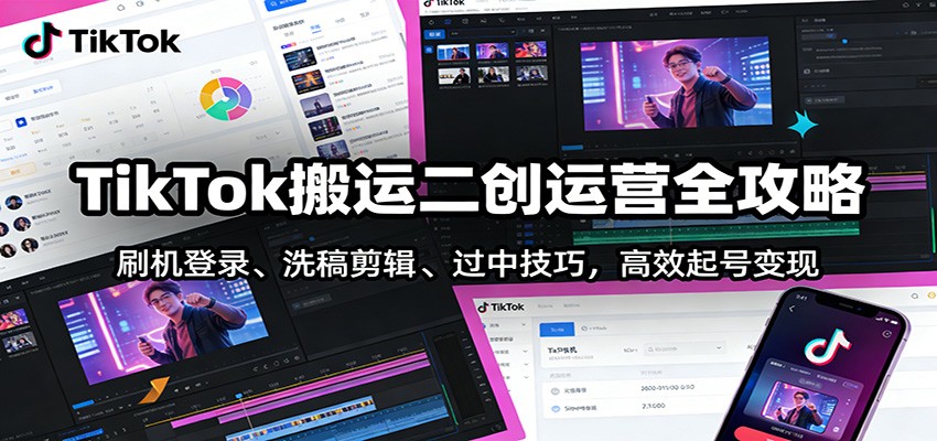 TikTok搬运二创运营全攻略：刷机登录、洗稿剪辑 、过中技巧，高效起号变现-heijinzy