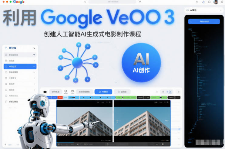 利l用Google Veo 3创建人工智能AI生成式电影制作课程，使用人工智能的力量创建令人惊叹的视频-heijinzy