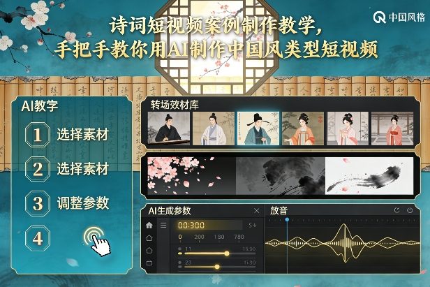 古诗词短视频案例制作教学，手把手教你用AI制作中国风类型短视频-heijinzy