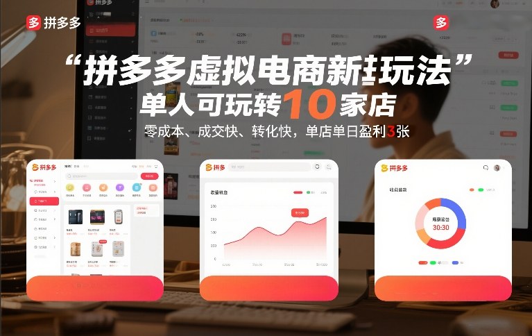 拼多多虚拟电商新玩法，单人可玩转10家店，零成本、成交快、转化快，单店单日盈利3张【揭秘】-heijinzy