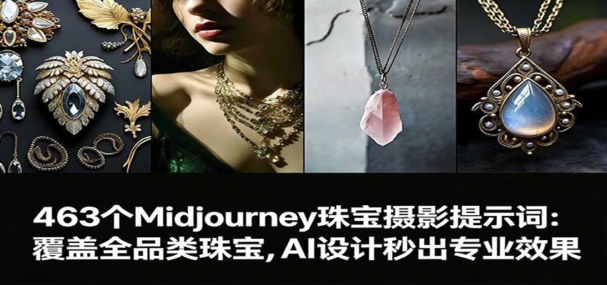 463个Midjourney珠宝摄影提示词：覆盖全品类珠宝，AI设计秒出专业效果-heijinzy