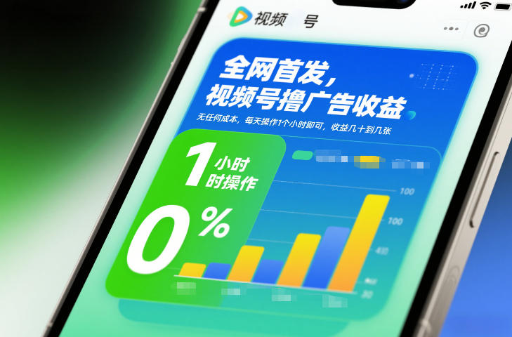 全网首发，视频号撸广告收益，无任何成本，每天操作1个小时即可，收益几十到几张-heijinzy
