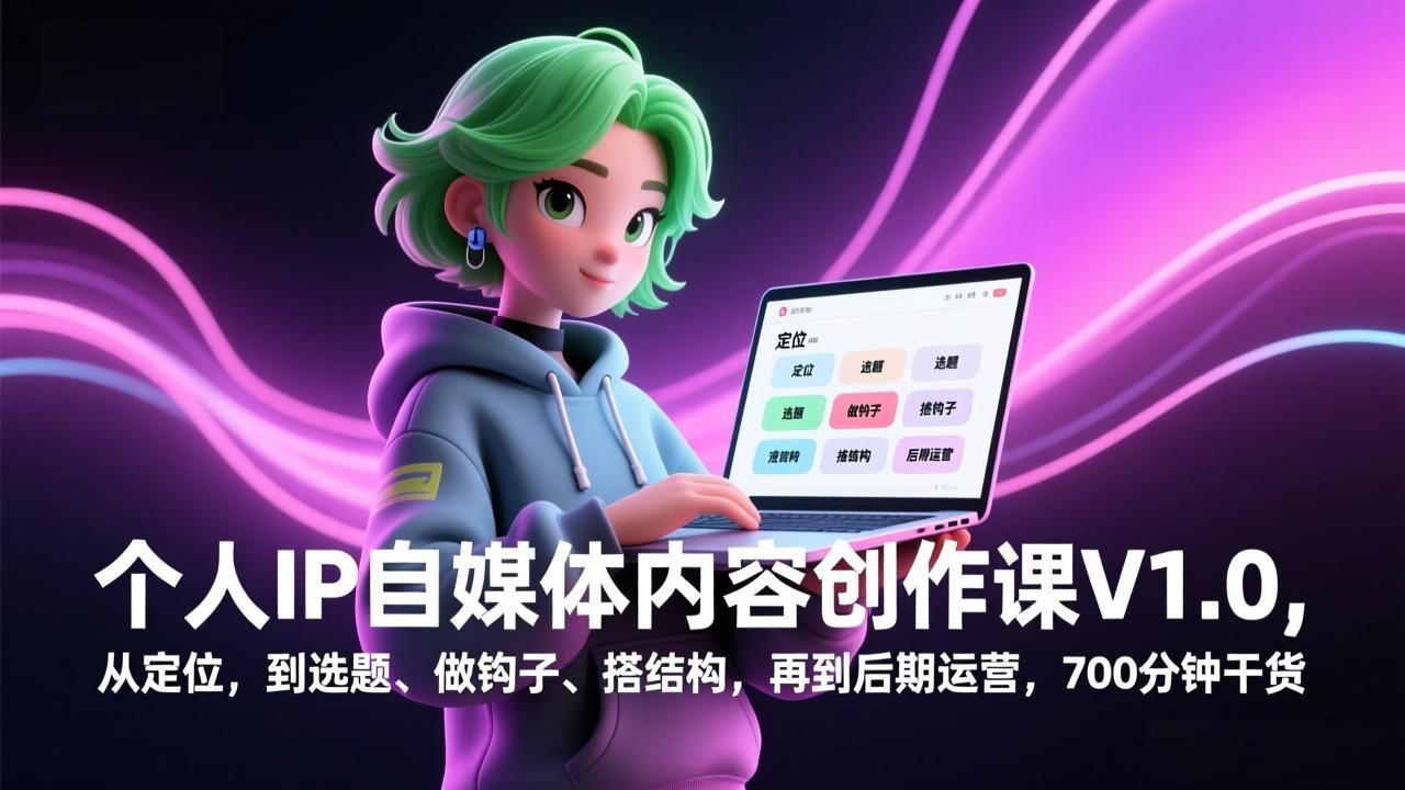 个人IP自媒体内容创作课V1.0，从定位，到选题、做钩子、搭结构，再到后期运营，700分钟干货-heijinzy