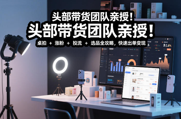 头部带货团队亲授！专业短视频实拍带货课：桌拍+涨粉+投流+选品全攻略，快速出单变现，月入2w+-heijinzy