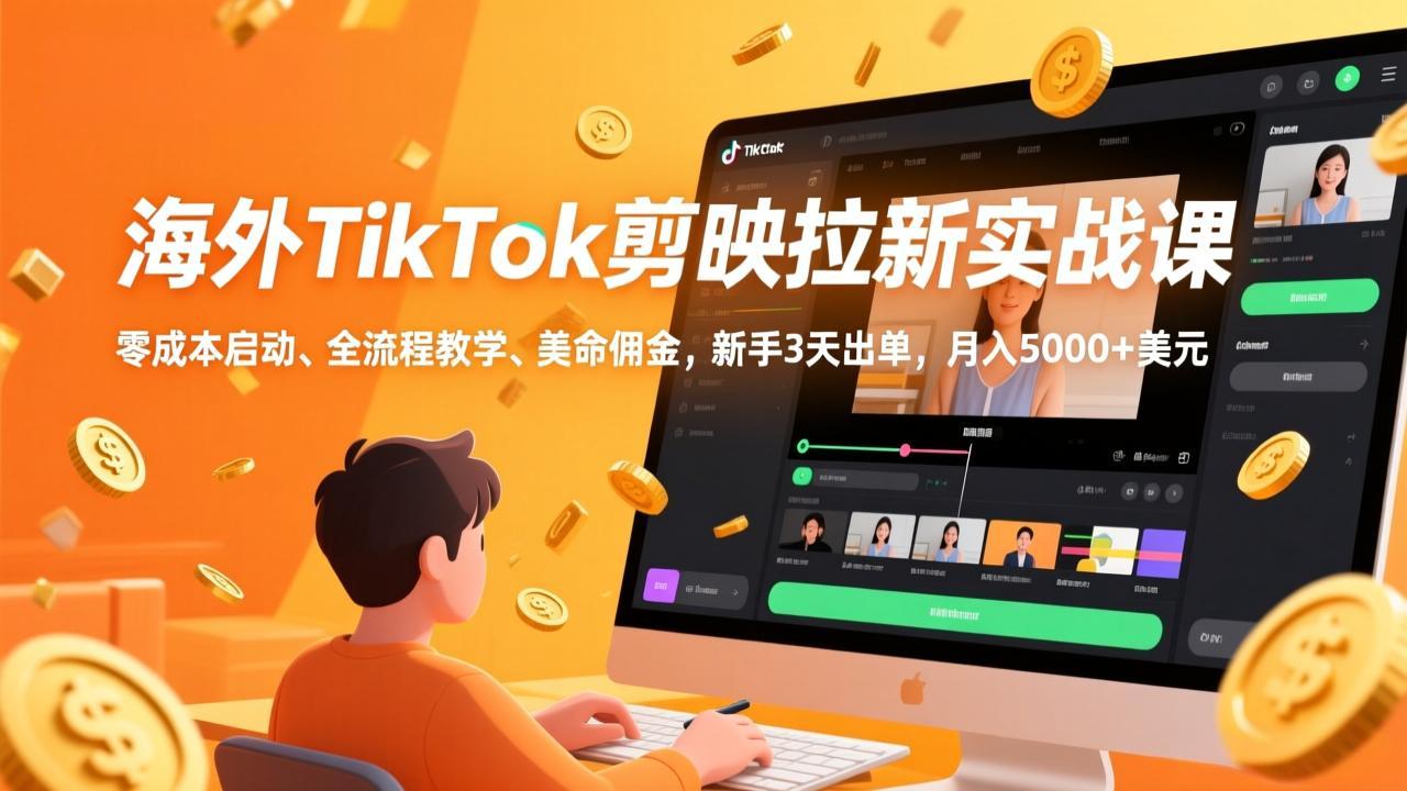 海外TikTok剪映拉新实战课，零成本启动、全流程教学、美金佣金，新手3天出单，月入5000+美元-heijinzy
