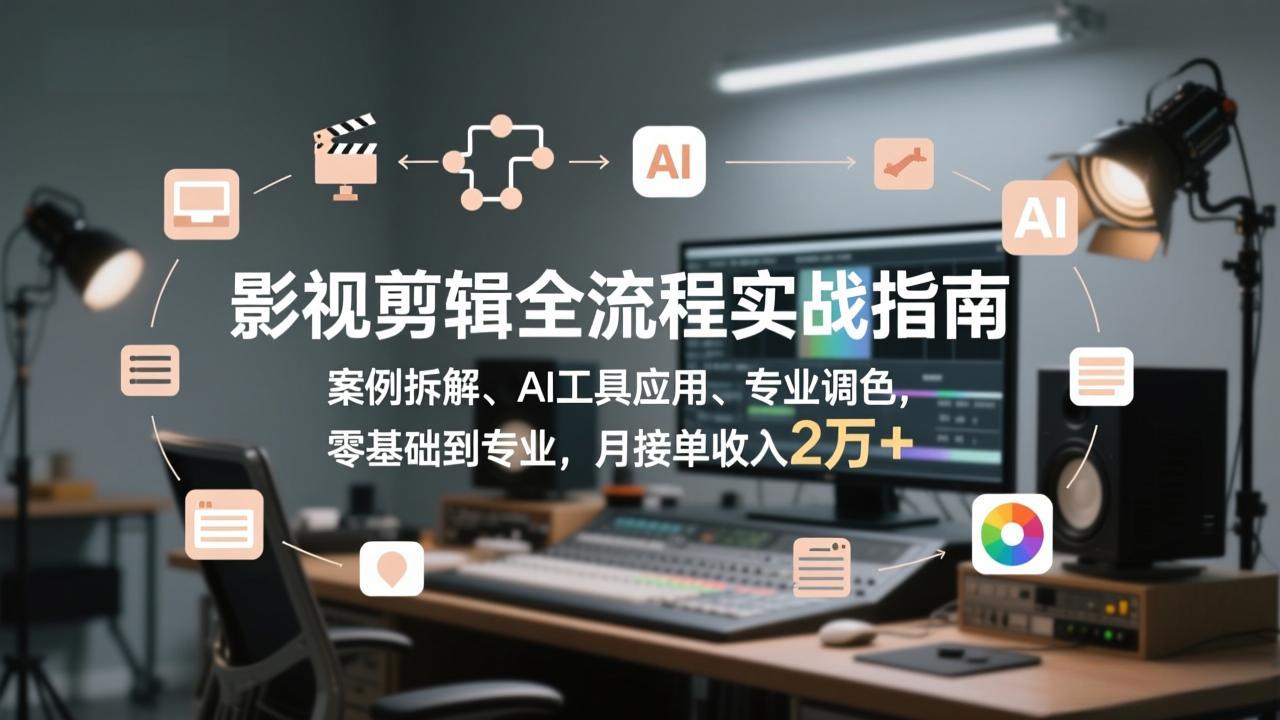 影视剪辑全流程实战指南，案例拆解、AI工具应用、专业调色，零基础到专业，月接单收入2万+-heijinzy