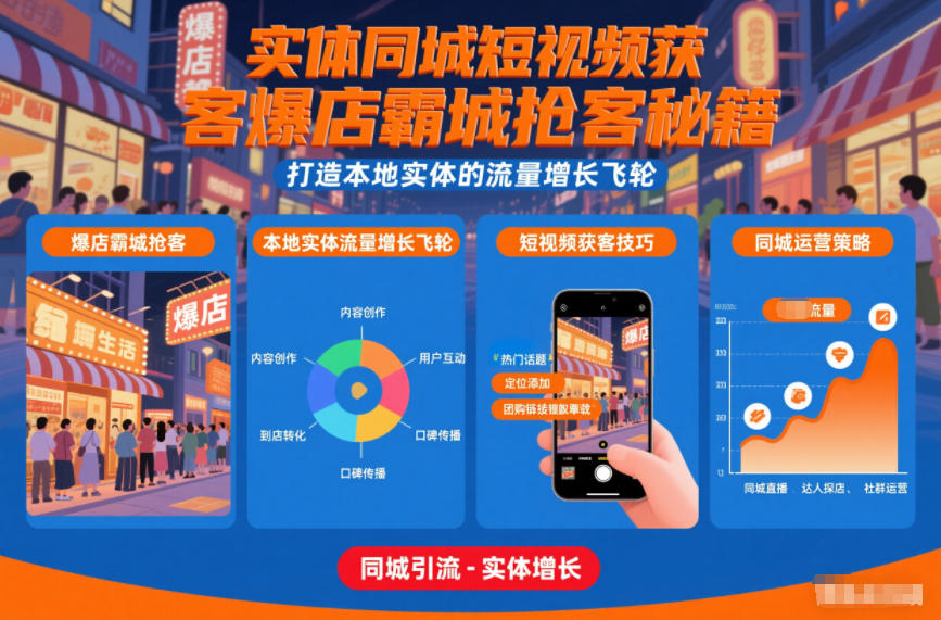 实体同城短视频获客爆店霸城抢客秘籍，打造本地实体的流量增长飞轮-heijinzy