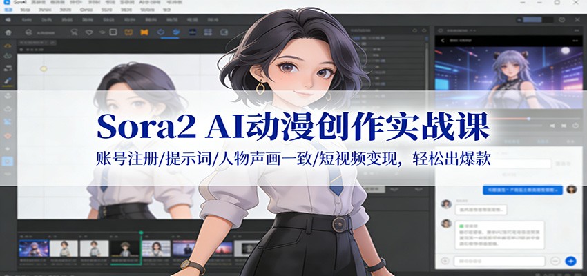 Sora2 AI动漫创作实战课：账号注册/提示词/人物声画一致/短视频变现，轻松出爆款-heijinzy