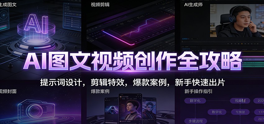 AI图文视频创作全攻略：提示词设计，剪辑特效，爆款案例，新手快速出片-heijinzy