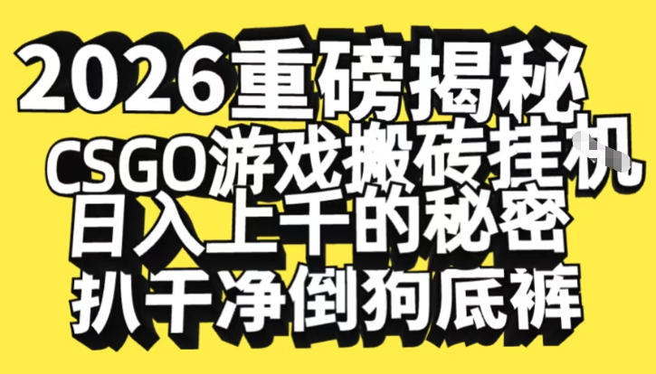 2026开年重磅解密，CSGO游戏搬砖挂G日入1k+的秘密，把倒狗的底裤扒干【揭秘】-heijinzy