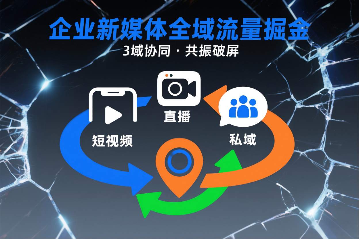 短视频全域商业模式，企业新媒体全域流量掘金，3域协同，共振破屏，短视频-直播-私域-地域-heijinzy