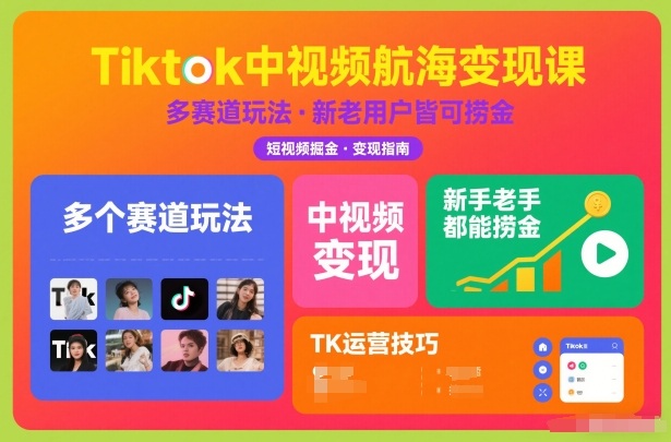 Tiktok中视频航海变现课，多个赛道玩法，新手老手都能在TK中视频捞金-heijinzy