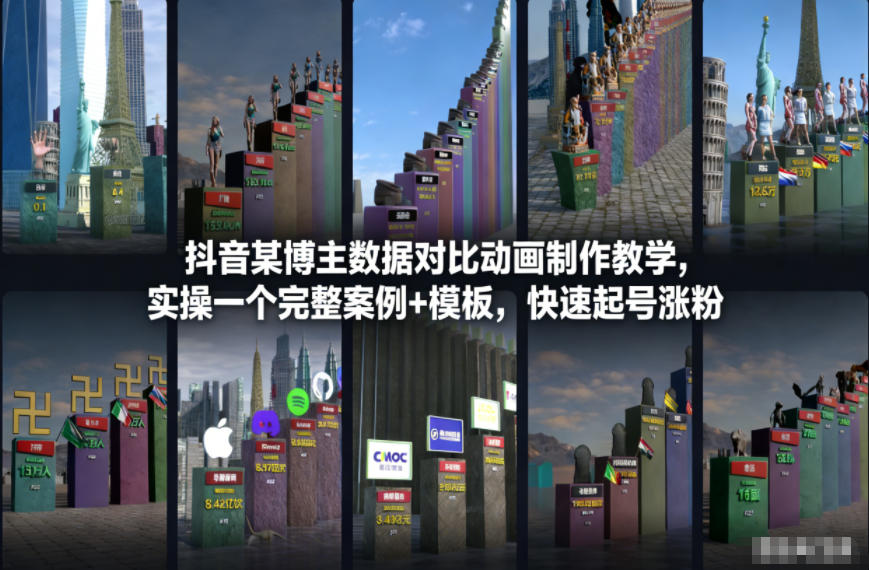 抖音某博主数据对比动画制作教学，实操完整案例+模板，快速起号涨粉-heijinzy